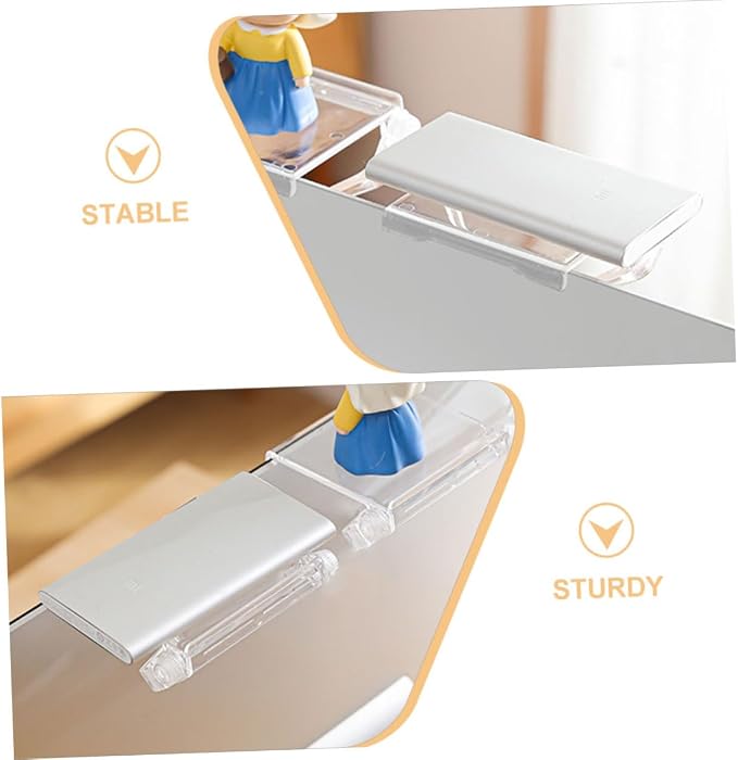 OUNONA 2pcs Monitor Top Storage Shelf Adjustable Transparent Bracket for Routers Small Devices No Drill Installation for Home Office Decor