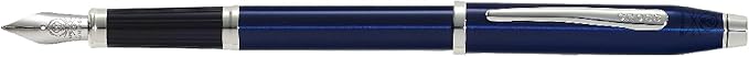 Cross Century II Translucent Blue Lacquer Medium Nib Fountain Pen - Professional Pen for Everyday Use - Smooth Writing - Comfortable Grip - Black Ink - Durable Construction