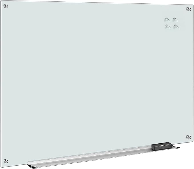 Amazon Basics Glass Dry-Erase Board, Magnetic Frameless Whiteboard, Easy to Install, with Eraser, 48" x 36"