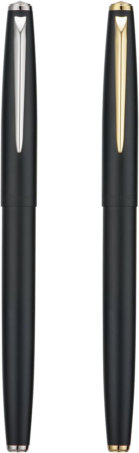 2PCS Jinhao 911 Fountain Pen Extra Fine Nib, Matte Black with Gold & Silver Trim, Lightweight and Durable, Includes Ink Cartridges & Converters, Smooth Writing Pen