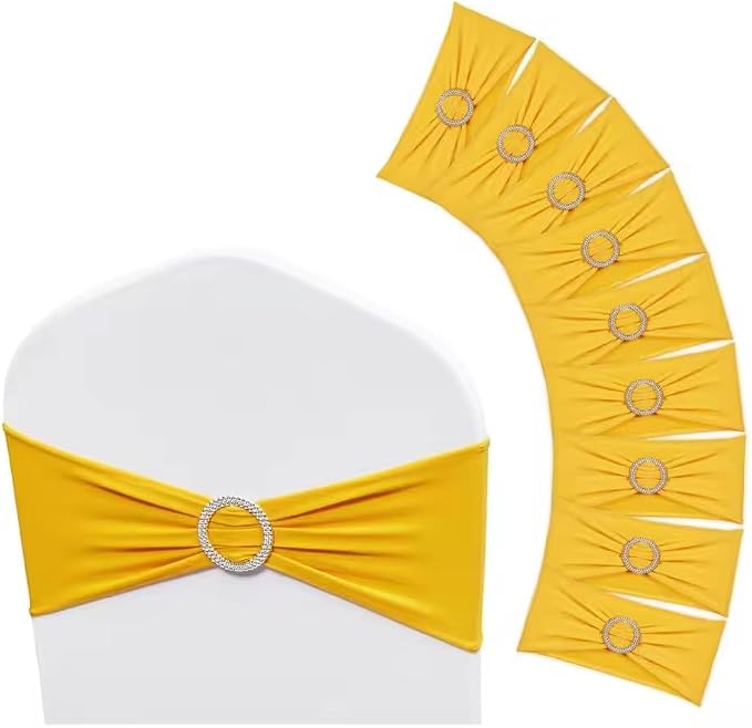 Tvoip 10PCS Chair Cover Stretch Band with Buckle Slider Sashes Bow Wedding Banquet Chair Decoration (Yellow)