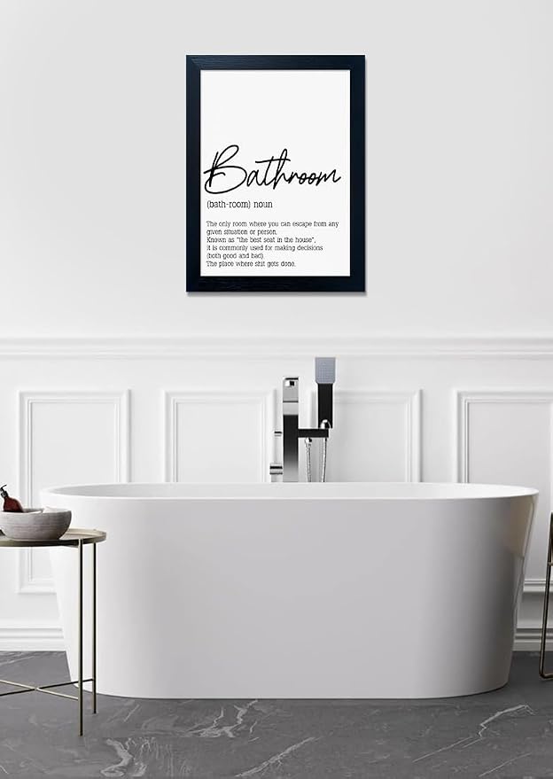 Black and White Bathroom Rules Print Framed Bathroom Pictures Wall Decor Art Modern Canvas Artwork for Guest Toilet Washroom