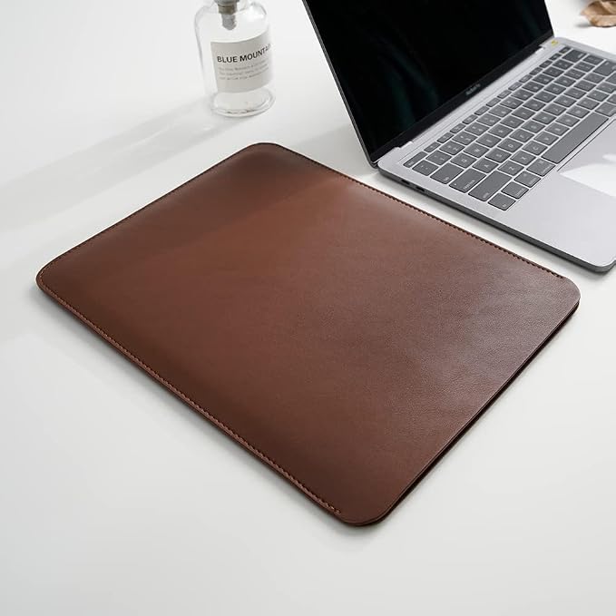 13/14/15-inch Faux Leather Laptop Sleeve | Compatible with MacBook Air/Pro, Dell XPS, Surface Pro & More | Ultra-Thin Design + Universal Fit (Dark Brown, 15 Inch Laptop)