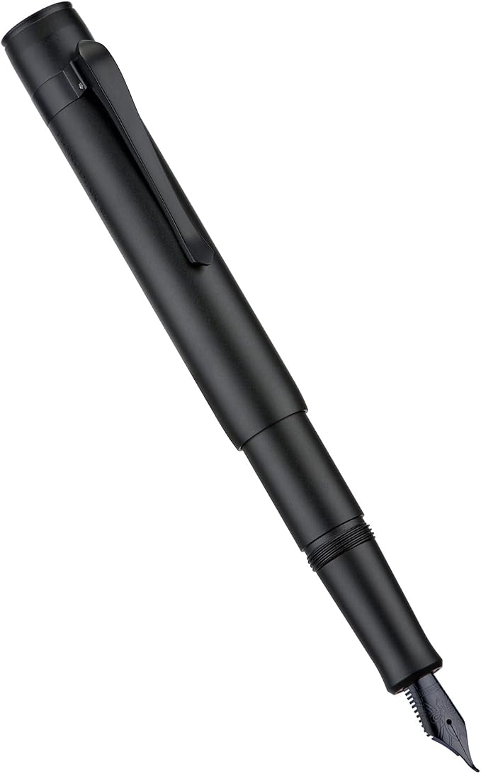 HONG DIAN M2 Mini Fountain Pen with Bent Nib, Sleek Shape Aluminium Short Pocket Travel Pen (Matte Black)