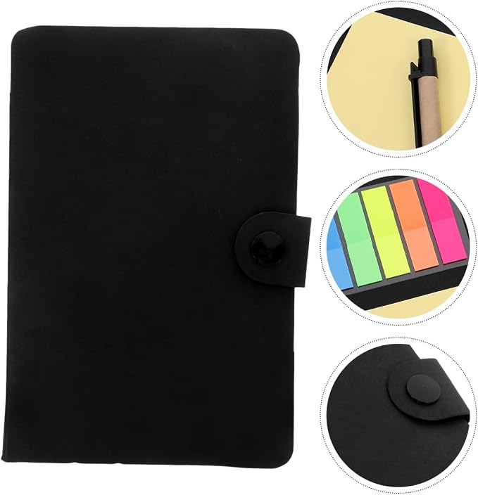 TOVINANNA Multifunctional Notebook with Pen Holder, Business Notepad Set including Notes and Lined Paper, Small Portable Note Pad for Work, School and Daily Planning, Black