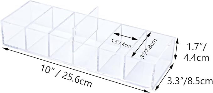NatSumeBasics Clear Acrylic Drawer Organizer with 6 Compartments, 3.3" Width Desk Storage for Office Accessories, Not for Credit & Business Cards
