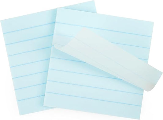 MOLOVA 100 Sheets Transparent Lined Sticky Notes 3"x3", Frosted Self-Stick-Notes, Pearlescent Clear See Through, Waterproof, Easy to Post for Office, Home, Notebook, Reusable (Lined- Light Blue
