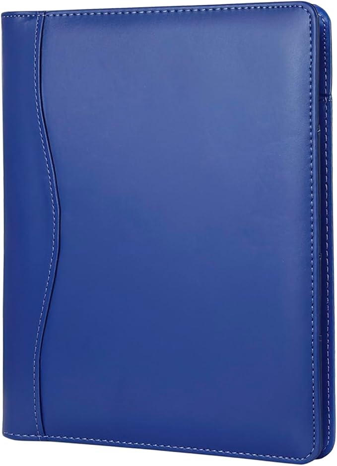 Leather Portfolio Binder 5 x 8, Mini Soft Leather Padfolio A5 Business Binder Legal Writing Pad Junior Size Document Organizer for Present Gift Kid Men Women Navy Blue