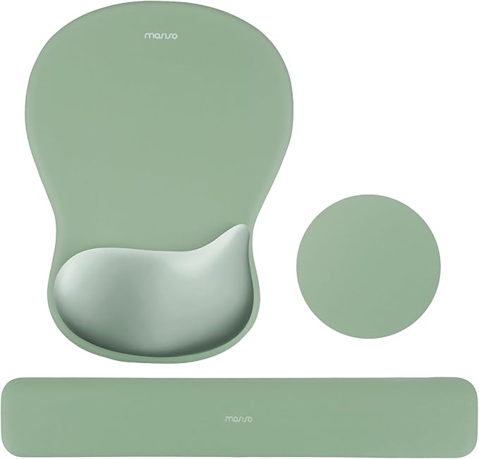 MOSISO Wrist Rest Support for Mouse Pad&Keyboard Set, Ergonomic Mousepad&Coaster, Non-Slip Base Home/Office Rectangular Easy Typing Cushion Pad with Soft Cloth&Curved Concave Memory Foam, Green