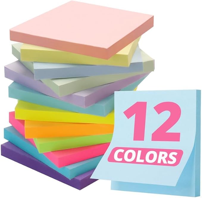 Sticky Notes, 12 Pads, 3x3 inches, Soft Pastel Self-Stick Note Pads, Perfect for Office, Study, and Daily Life Organization - Soft Pastel