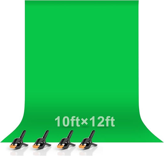 EMART Green Screen Backdrop, 10 x 12 Ft Photography Greenscreen Background Sheet Fabric Kit for YouTube Video Streaming Zoom, Small Photo Chromakey Muslin Cloth Curtain with 4 Clip