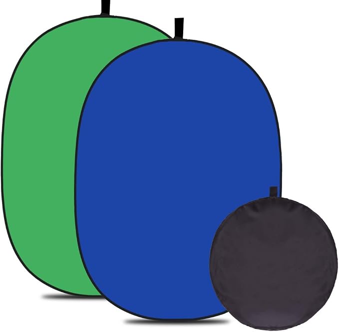 5X3.3ft (1.5mX1m) 2 in 1 Polyester Muslin Green and Blue Backdrop Portable ChromaKey Pop-Up Collapsible Reversible Photography Screen Background