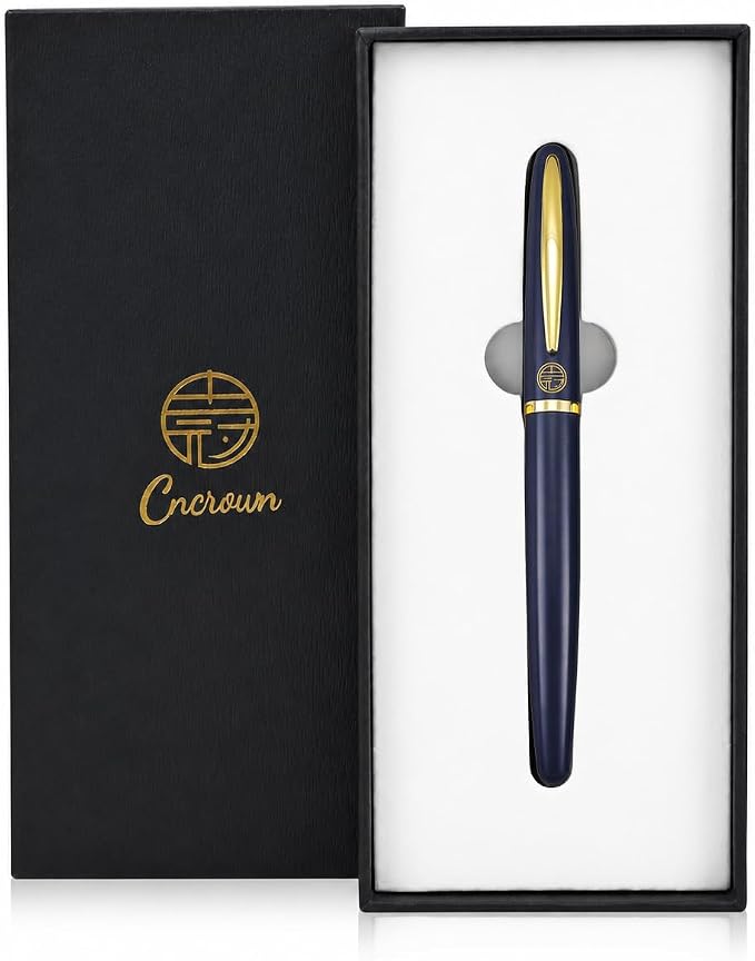 Luxury Gold Rollerball Pen, 24K gold-plated exquisite pen body, stylish and simple design, two ink refills, gift set for men and women, executive writing, office, graduation gift (Blue)