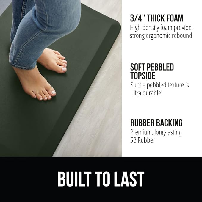 GORILLA GRIP Comfortable Cushioned Kitchen Mats for Floor, 48x20, Waterproof and Stain Resistant Soft Top, 3/4 Inch Thick Ergonomic Standing Desk Anti Fatigue Mat, Foam Supports Feet, Forrest Green