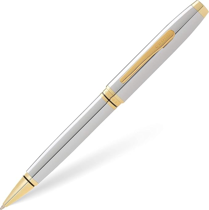 Cross Coventry Polished Chrome with Gold-Tone Ballpoint Pen - Refillable Pen for Smooth Writing - Professional, Elegant Accessory - Black Ink - Long-Lasting Use - Desk Essential - Gift-Ready