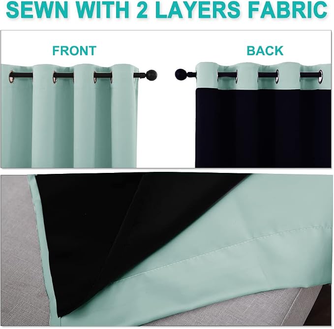 NICETOWN Aqua Blue 100% Blackout Curtain Set, Thermal Insulated & Energy Efficiency Window Draperies for Guest Room, Full Shading Panels for Shift Worker and Light Sleepers, 55W x 86L, 2 PCs