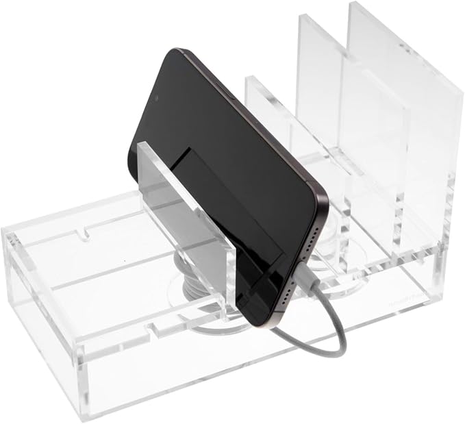 russell+hazel Acrylic Charging Station & Tech Collator, Clear | Charges and organizes phone, tablet & earbuds in one spot. A clear acrylic tech collator that tidies cords on any desk.