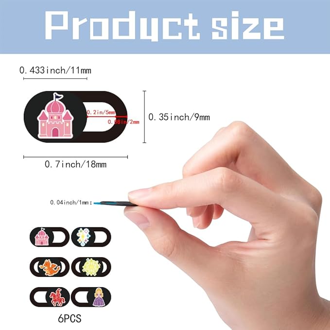 6Pcs 6 Styles Camera Cover Slide Cute 0.04 Inch Privacy Guard Accessories, Thin Camera Privacy Blocker Castle Princess Pattern for Laptop Desktop Computer Tablet Notebook Home Office Use