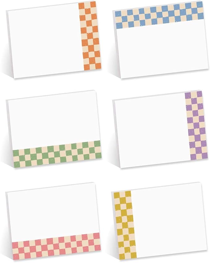 Retro Checkered Sticky Notes / 4" x 3" Repositionable Sticky Note Pads/Six Colorful Designs/Made in The USA