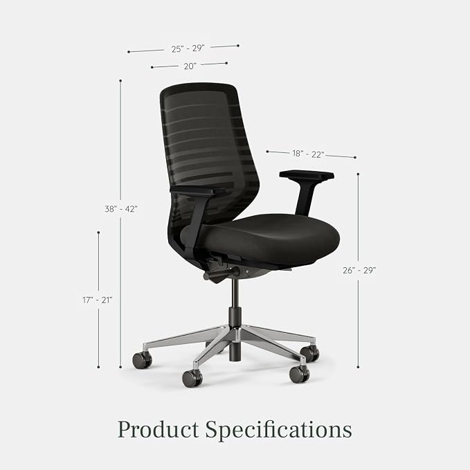 Branch Ergonomic Chair, Versatile Desk Chair with Adjustable Lumbar Support | Breathable Mesh Backrest and Smooth Wheels, Experience Optimal Comfort and Support, All Black