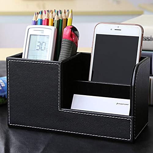 Leather Multi-Function Desk Stationery Organizer Storage Box Pen/Pencil, Cell Phone, Business Name Cards, desk organizers (Black)