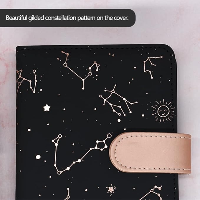 A6 Undated Daily Planner Starry Sky Journal Monthly & Daily Planner Small Diary Agenda, Self-filling Date, Soft Pu Leather Cover, Size 64K 4.1''x5.5'', Black+White