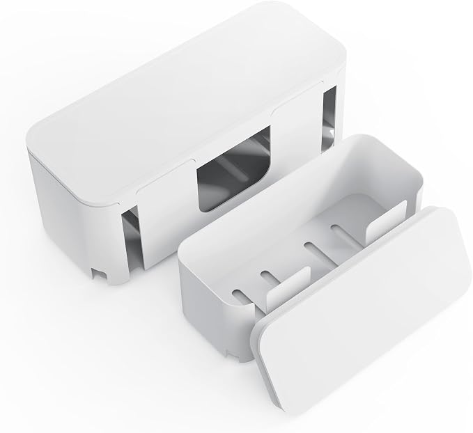 Power Strip Cover Box Cable Management Organizer 2 Pack White | Power strip cover box hides cords and surge protectors safely, keeping cables organized and protecting kids and pets