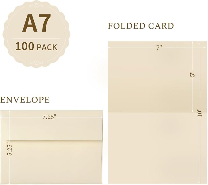 Cream Blank Cards and Envelopes, Goefun 5x7 Folded Ivory Cardstock and A7 Envelopes Self Seal 100 Pack for Wedding, Invitations, DIY Greeting Cardstock, Thank You Cards & All Occasion