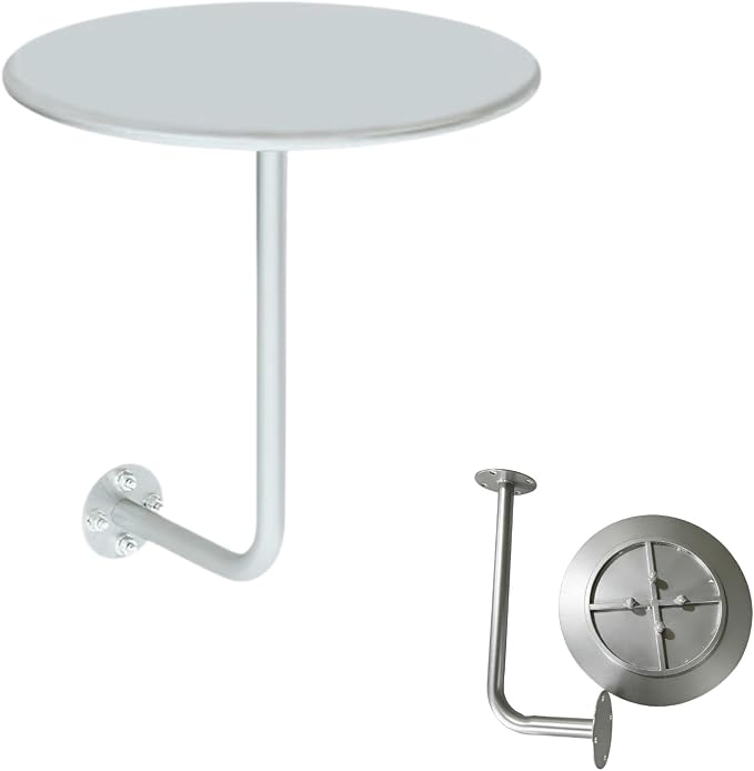 Round Coffee Table for Indoor/Outdoor, Wall Mounted Counter Height Bistro Pub Table, Modern Wall Dining Desk L-Type BistroTray with Metal Leg(Silver,35cm/13.7inch)