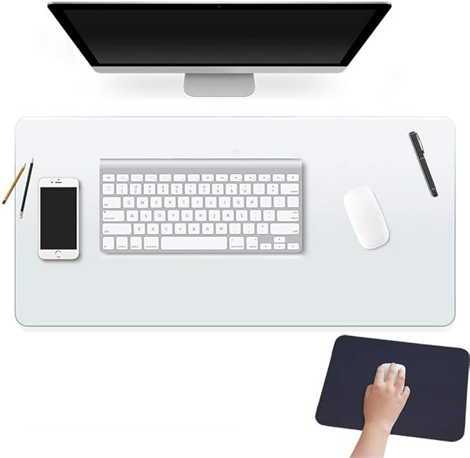 Easy Easy Life Clear Desk Mat Pad 14’’x24’’ Transparent PVC Desk Blotter Plastic Vinyl Desk Pad on Top of Desks Waterproof Writing Desk Pad Table Cover Protector Mat with Mouse Pad for Office Desktop