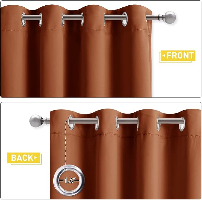 NICETOWN Sound Barrier 100% Blackout Divider Curtains 84", Noise, Heat and Cold Blocking Drapes with Felt Fabric Lining for Nursery/Daytime Sleep/Bedroom (Burnt Orange, 2 PCs, 52" Wide)