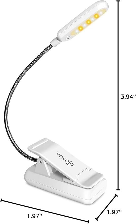 VAVOFO Clip On Book Light for Bed Kids, 7 LED Reading Light with 9-Level Warm Cool White Daylight, Eye Care Lamp with Power Indicator for Bookworms (White)