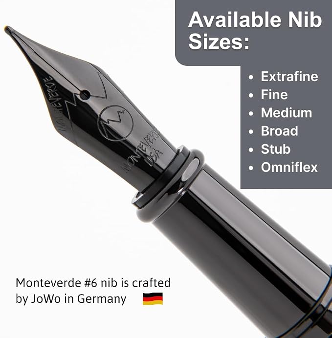 Monteverde USA Impressa Fountain Pen Black with 18 Karat Rose Gold Trim - Broad Point - JoWo German Nib