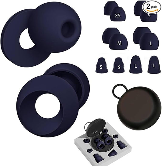 Upgraded 13 Pieces Reuseable Noise Reduction Ear Plug kit, Noise Cancelling Ear Plugs for Concerts, Work, Traveling, Focus, Swimming, Silicone Ear Plugs for Sleeping (Midnight Blue)