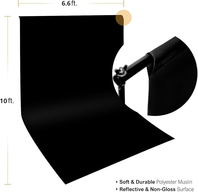 Black Backdrop 6.5 X 10 Ft, Solid Black Photo Backdrop, High Density Polyester Fabric Pure Black Backdrop Curtain Screen, Collapsible Seamless for Photoshoot Portraits Party Video Studio