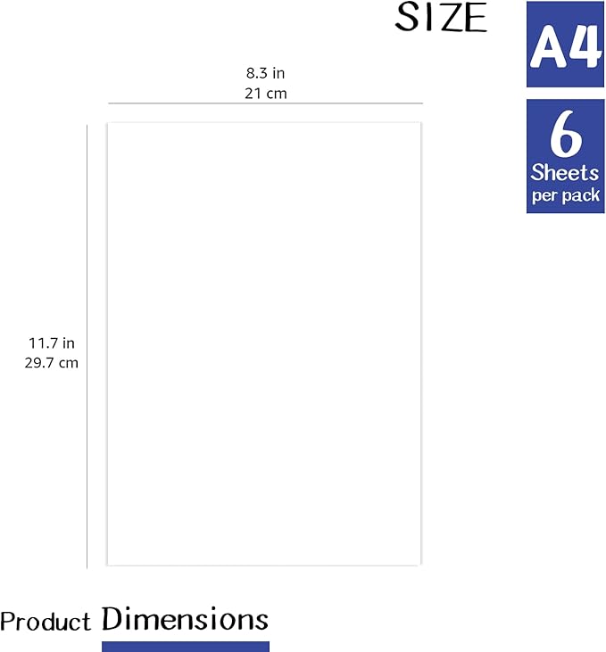 Dry Erase Sheets - 6 A4 Sheets - Adhesive Whiteboard Wallpaper Decal - White Board Contact Paper for Refrigerator, Desk, Office & Kids Room - Dry Erase Board Sticker