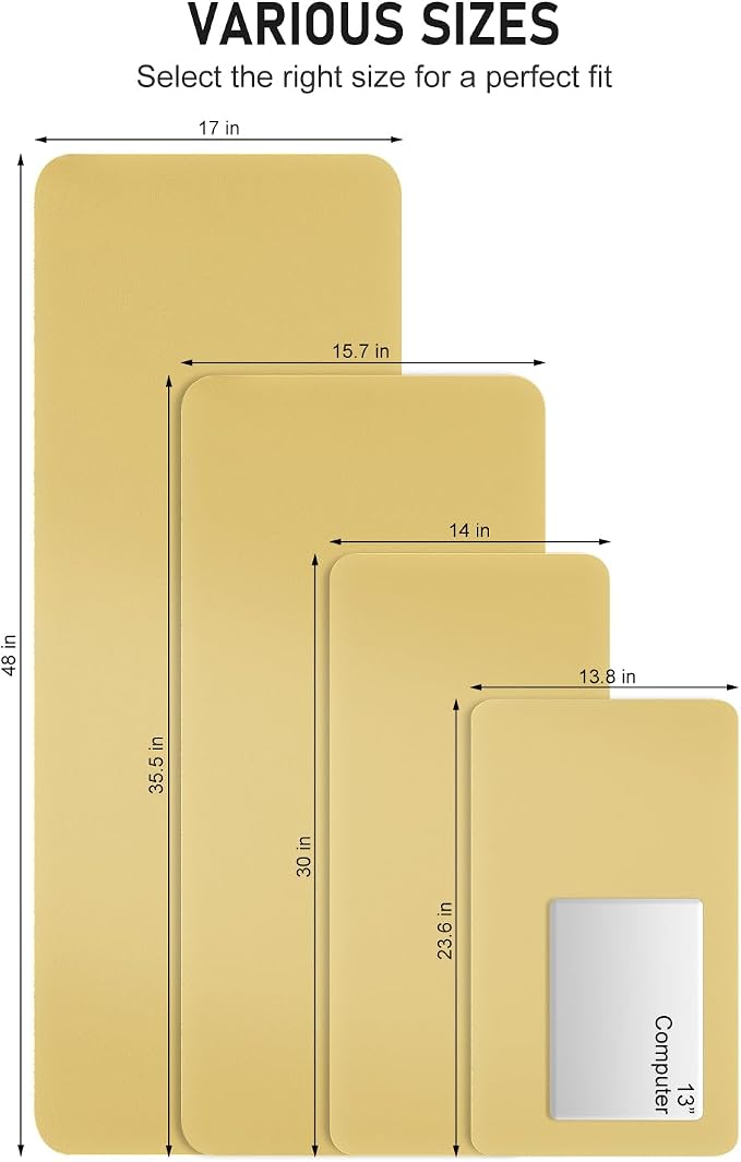 Desk Pad, 48" x 17" PU Leather Non-Slip Desk Mat Large Mouse Pad for Desktop, Waterproof Laptop Computer Writing Mat for Office, Home, Work, Gaming, Pale Yellow