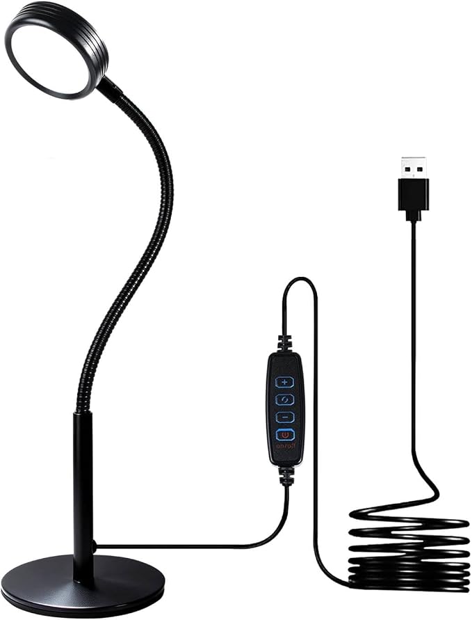 6W LED Desk Lamp with Gooseneck and US Adapter, CRI 90 | Metal Dimmable Reading Light, 3 Colors and 10 Brightness Levels, for Office Study