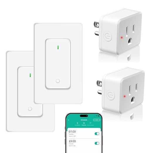 NineLeaf Slim WiFi Smart Plug w Switch, Remote App Control, 15A/1500W, Compatible with Alexa/Google Home via Tuya, Compact Design Control Anywhere,Timer/Schedule, TUV FCC, 2.4G Only(2Remotes 2Outlets)