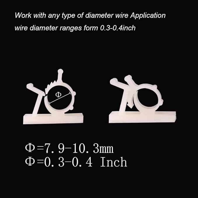 Viaky 30 Pcs White Adjustable Cable Clips,Self-Adhesive Desk Organizer | Nylon Wire Management Wire Holder for Desk,Wall,Car,Heavy Duty Adhesive Cable Clips Work for Cable Width 0.4''(10mm)
