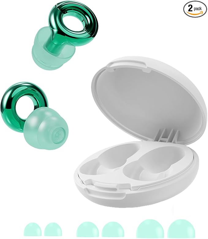 Noise Cancelling Ear Plugs 45dB – Reusable Silicone Earplugs for Sleeping, Snoring, Travel, Concerts & Work with 8 Eartips – Soft Comfortable Hearing Protection (Green, One Size)