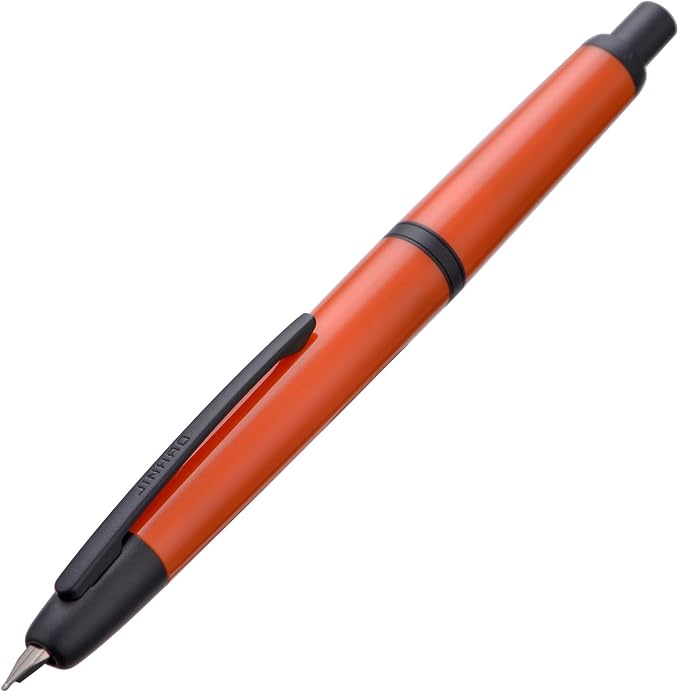 Jinhao 20 Press Fountain Pen, Orange Red Retractable Fine Nib with Ink Converter Set (Black Clip)