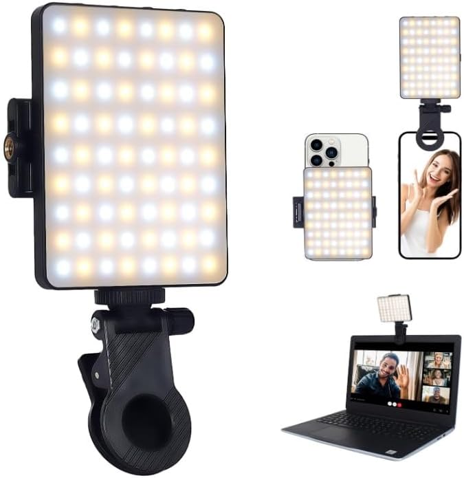 Portable LED Selfie Light,Rechargeable 3 Light Modes Fill Light,Small Ring Light with Front and Black Clip used for Phone,iPhone,Laptop,Makeup,Video Recording