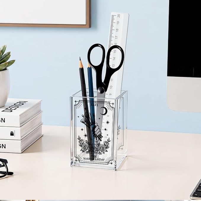 The Makeup Artist Acrylic Cosmetic Pencil Pen Holder, Funny Vanity Accessories for Girls, Makeup Brushes Holder for Beauty Specialist Esthetician, Make Up Artist MUA Appreciation Gifts