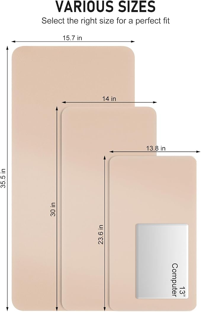 Desk Pad, 23.6" x 13.8" PU Leather Non-Slip Desk Mat Large Mouse Pad for Desktop, Waterproof Laptop Computer Writing Mat for Office, Home, Work, Gaming, Flesh Pink