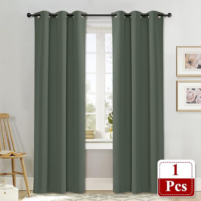 NICETOWN Dark Mallard Blackout Room Darkening Window Curtain Thermal Insulated Solid Grommet Blackout Curtain/Drape for Living Room (Single Panel, 42 by 84 inches)