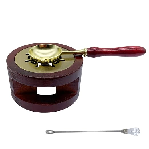 Seal Wax Melting Furnace Tool Wax Seal Stamp Warmer Stand with Spoon and Stirring Stick Kit for Wedding Envelope Seal Stamp (Redwood A)
