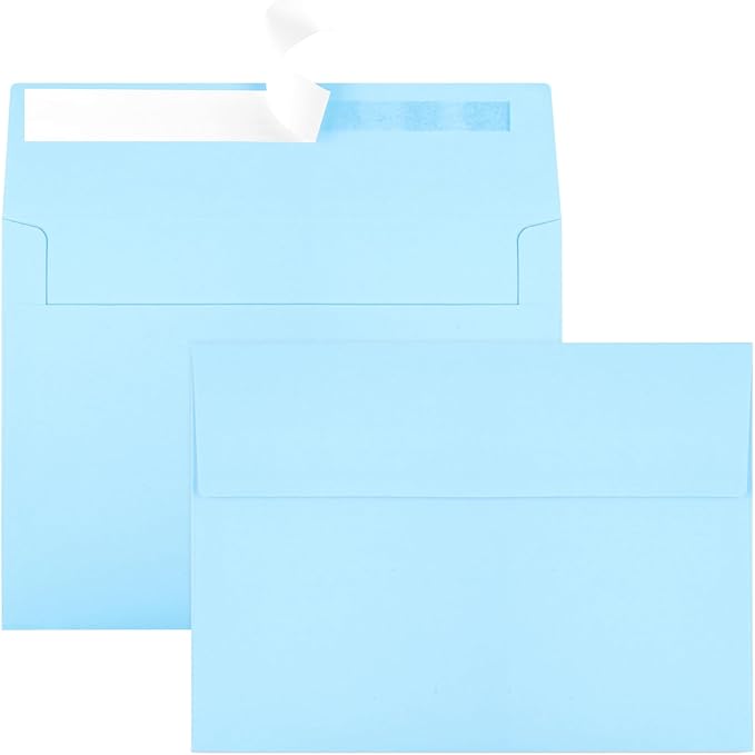 50 Packs Blue 5x7 Envelopes, Blue Envelopes 5x7, A7 Invitation Envelopes Self Seal for Weddings, Invitations, Photos, Greeting Cards, Mailing