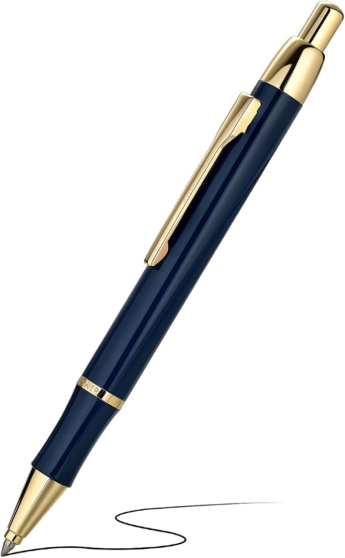 BEILUNER Luxury Gel Pen with 24K Gold Electroplating Finish, Blue Piano Lacquer, Luxury Grade Craftsmanship, Best Gel Pen Gift Set for Men and Women