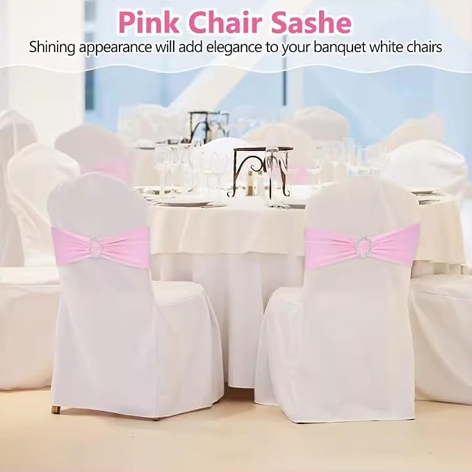 Tvoip 10PCS Chair Cover Stretch Band with Buckle Slider Sashes Bow Wedding Banquet Chair Decoration (Pink)